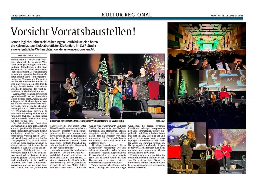 Kritik für Weihnachtsshow der Untiere 2025 in der Rheinpfalz